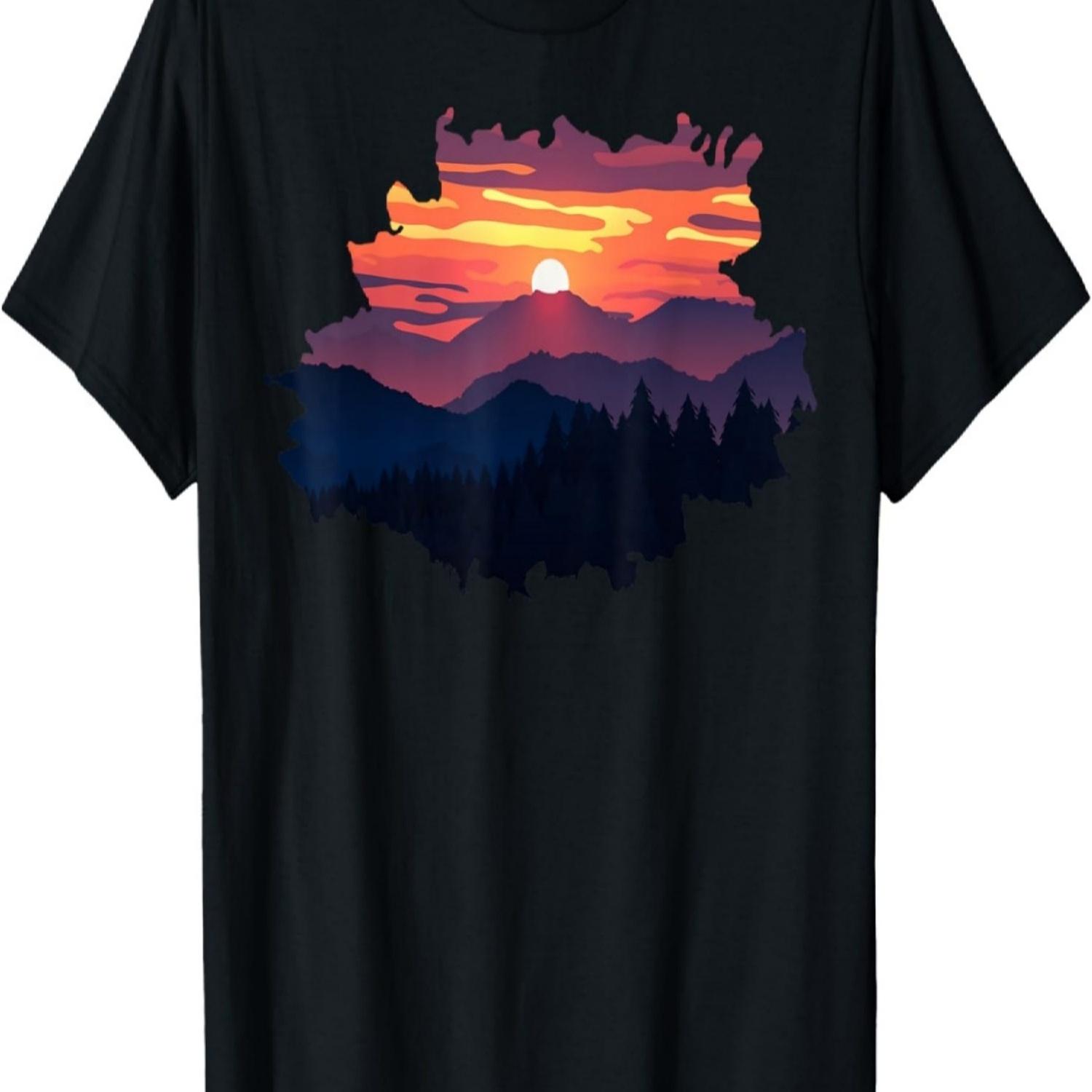 Mountain, Nature Trees and Sunset T-Shirt S