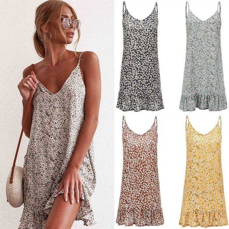 Women's Boho Sleeveless V-neck Floral Sundress With Premium Cotton Blend Fabric