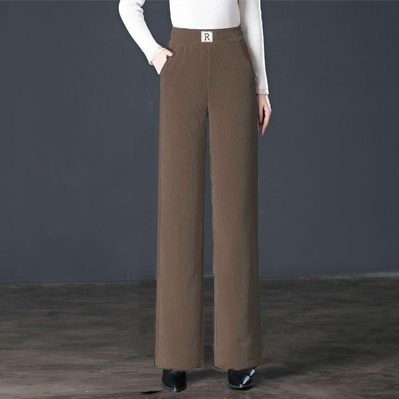 Dámské manšestrové kalhoty se širokými nohavicemi s fleecovou podšívkou - Hřejivý zimní styl s rovnými nohavicemi