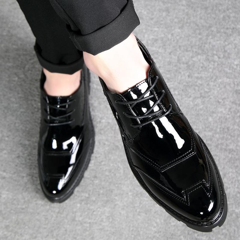 38-44 Men's Plus Size Fashionable Thick Soled Glossy Casual Leather Shoes Business Leather Shoes Block Shoes
