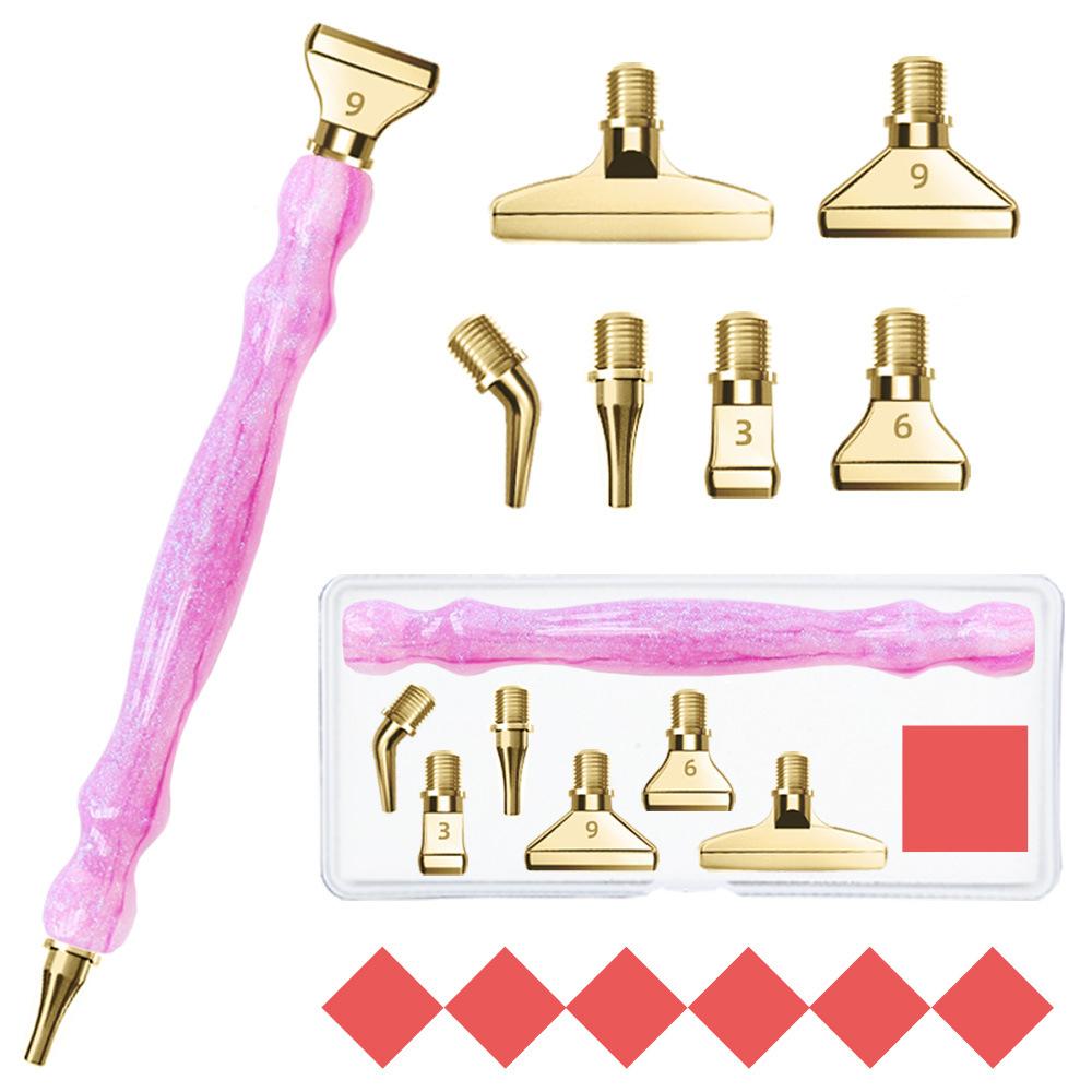 Purple 5D DIY Diamond Pen Set Resin Diamond Painting Tool Point Drill Pen with Thread Multifunctional 6 Metal Pen Heads and Clay