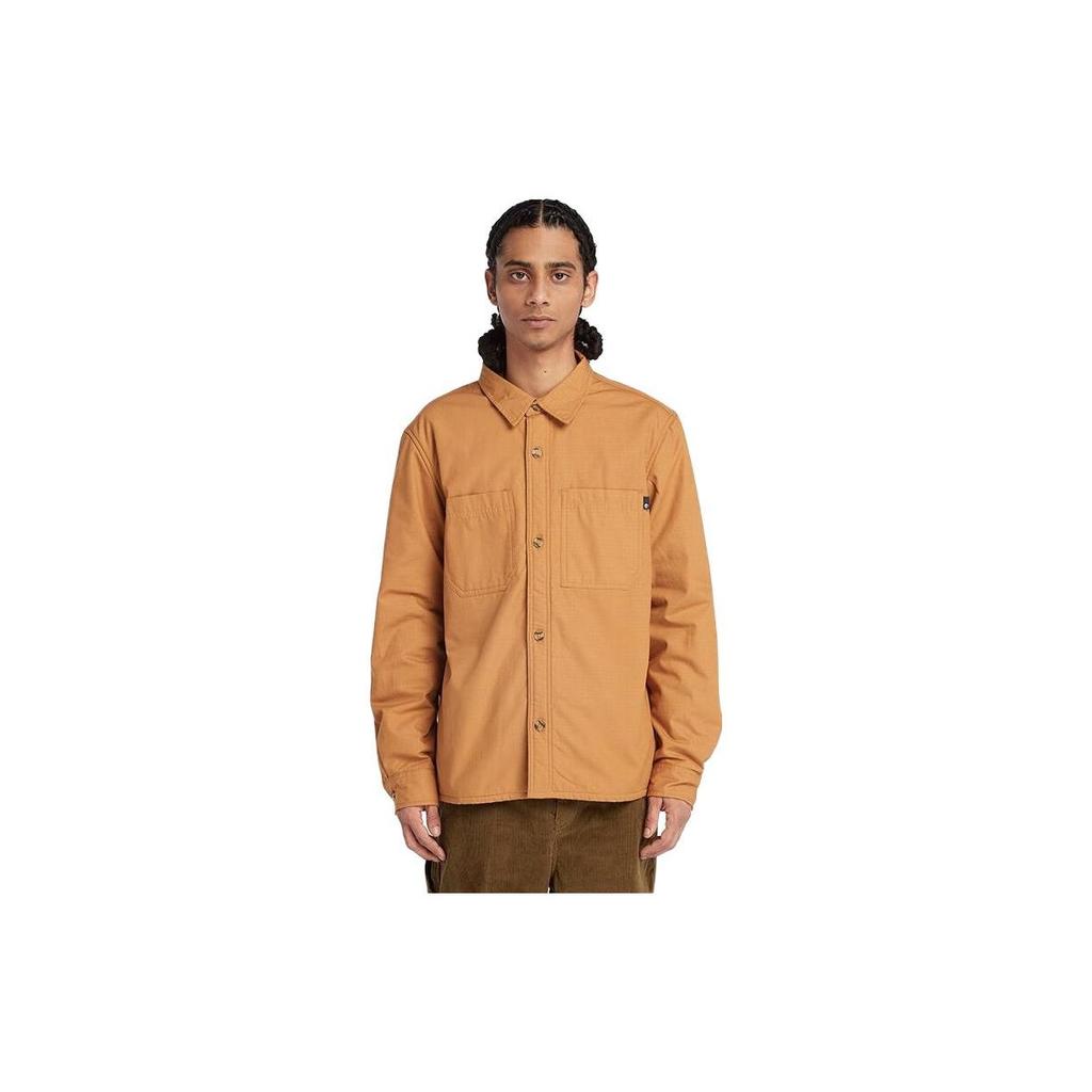 Timberland Solid Color Pocket Spliced Outdoor Casual Long Sleeve Shirt Men Shirts Wheat A2CS7-P47