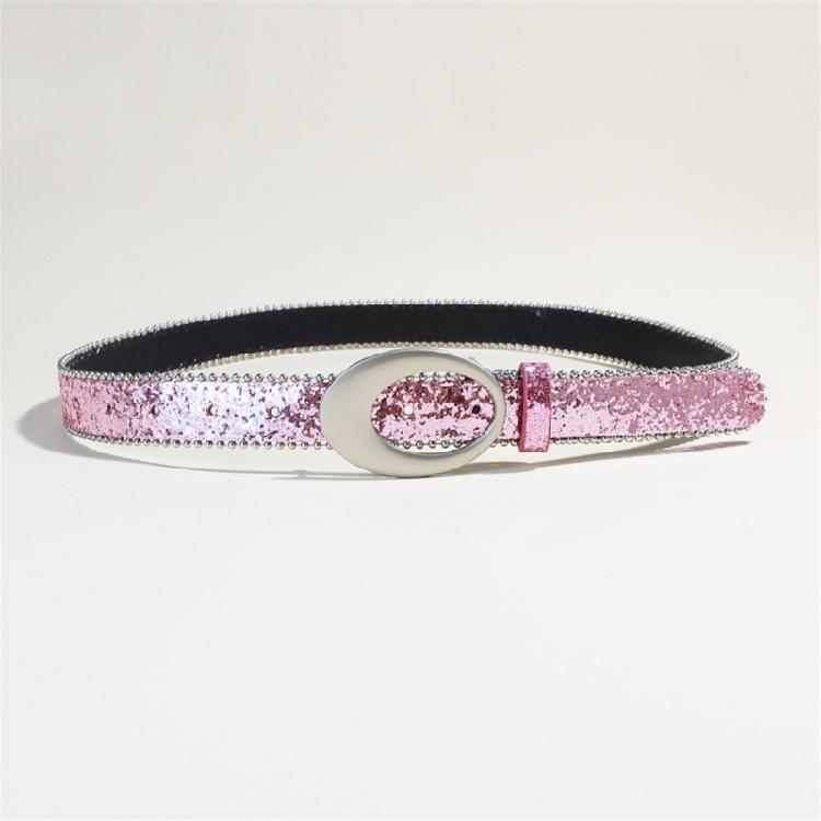 Durable PU Leather Women's Belt With Glitter Studed Metal Decor Waist Strap For Trousers