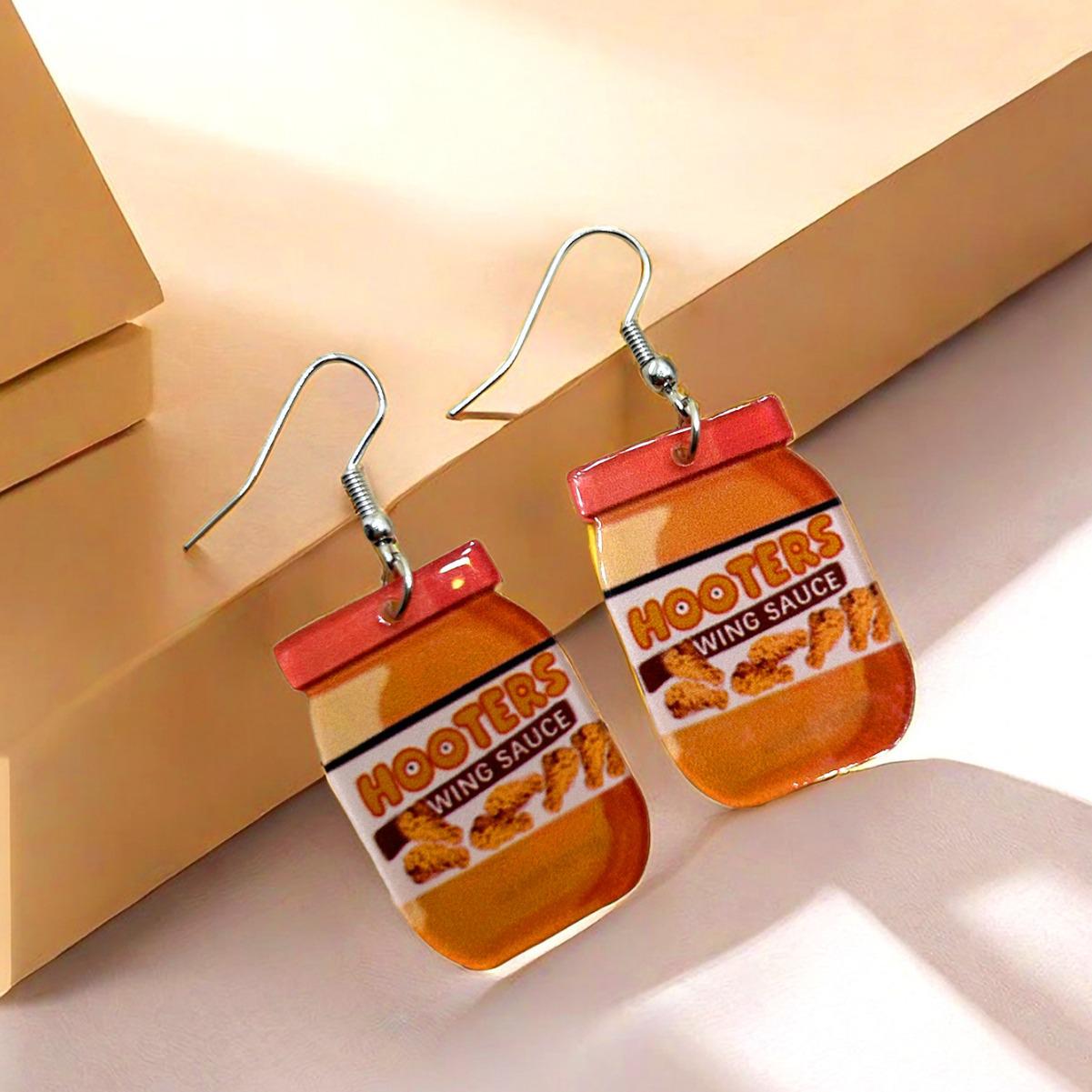 

Мультяшные серьги в виде бутылочек для приправ: Принт «Соус для жареных крылышек и салатная заправка», милый хип-хоп стиль для женщин