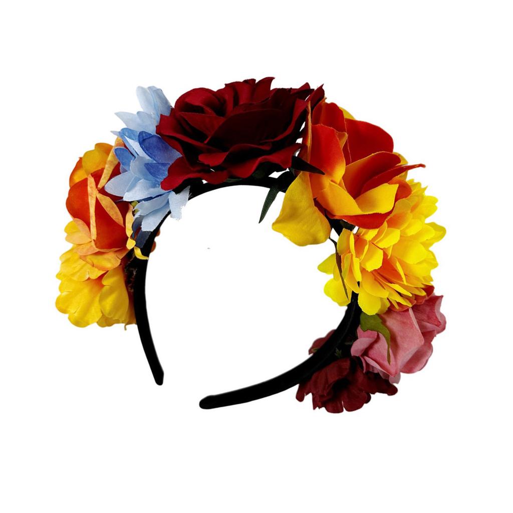 Colorful Rose Flower Headband for Music Festival Artificial Flower Wreath Hairhoop Wedding Bride Dressingup Accessory