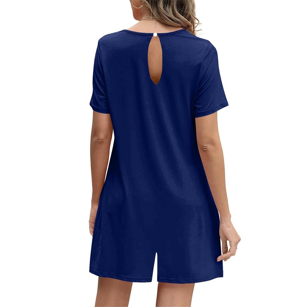 Mono informal de manga corta para mujer, mono de moda, pantalones cortos, monos con bolsillos