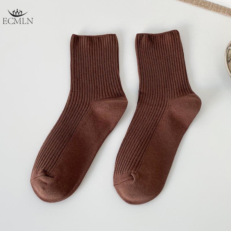 Autumn Winter Red Brown Color Series Women Loose Socks Rib Cotton Fashion Basic Daily Classic Sock Female