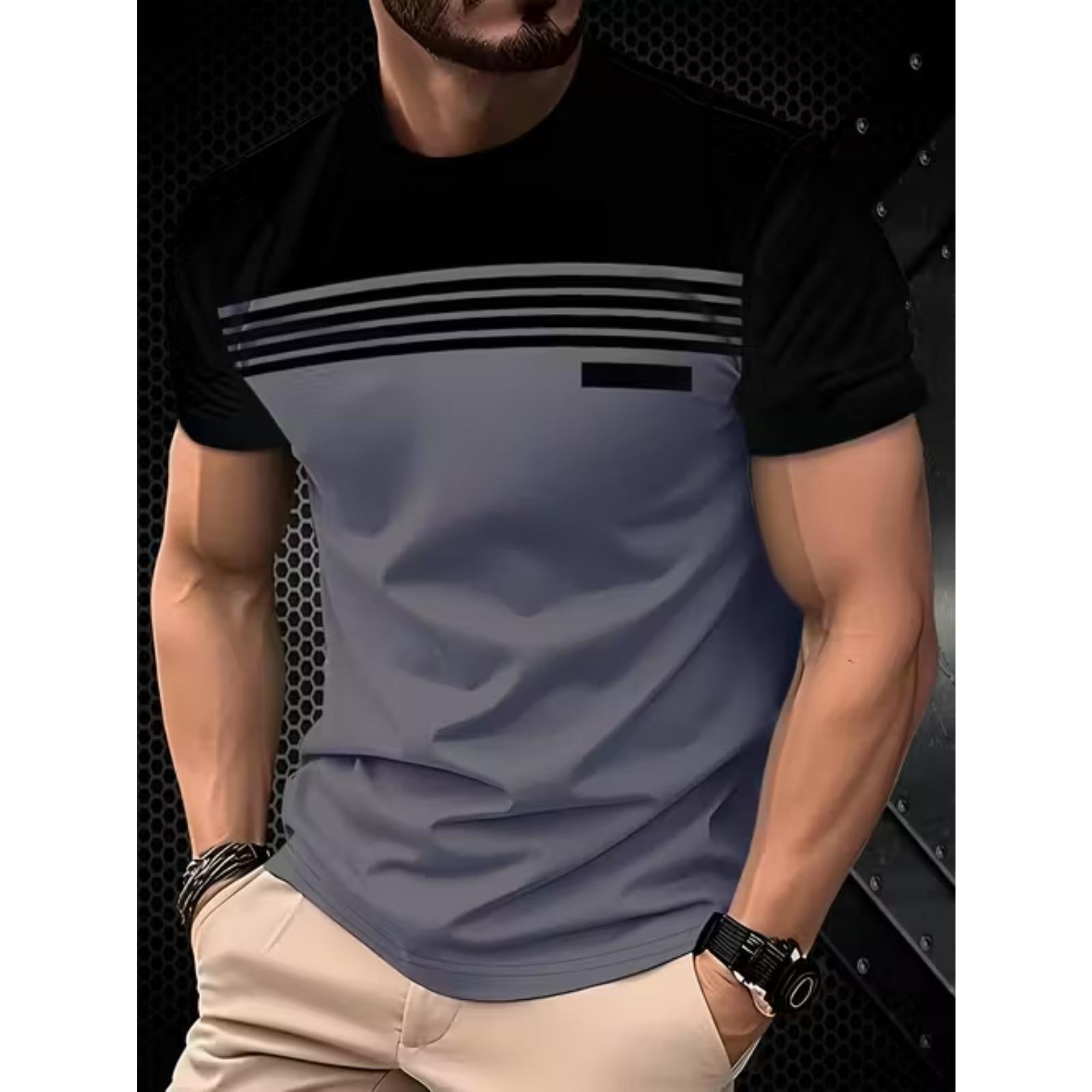 

New Summer Men s Fashion T-shirt Personality Geometry Pattern Printed Men s T-shirt Top XS чёрный