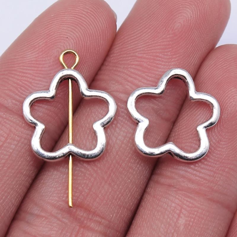20pcs/lot Antique Silver Bronze Hollow Flower Beads Loose Bead Spacer Connectors DIY for Jewelry Making Bracelet