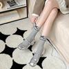 Women's Spring and Autumn Double-needle Bow with Loose Lace, Super Soft Pile Socks with Black Fungus Edge