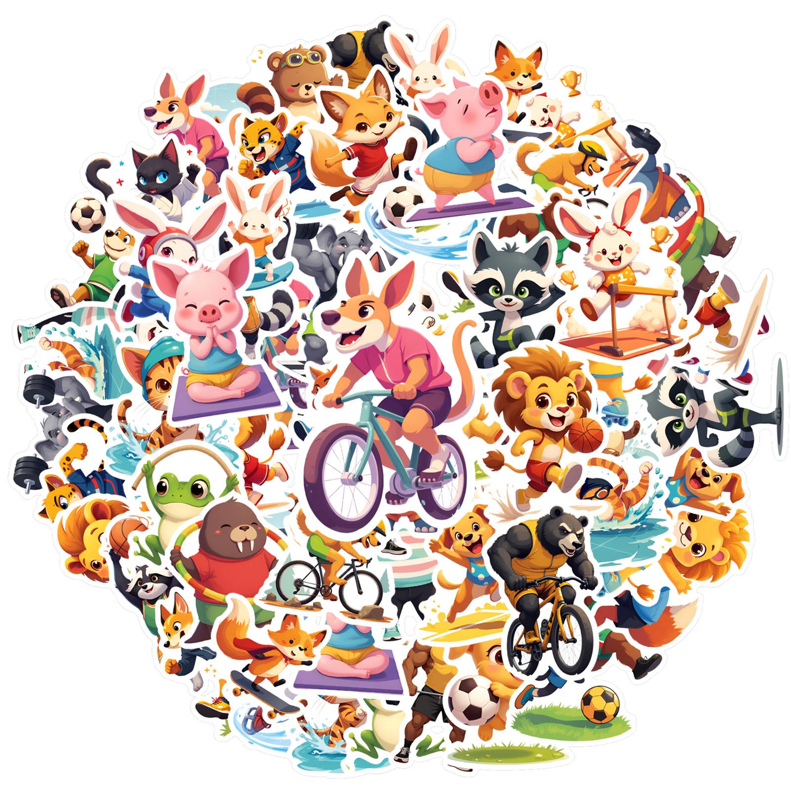 35pcs-50pcs Cute Animal Sports Stickers Cartoon Fun Activities Cartoon Stickers Stickers For Guitar Laptop Helmet DIY