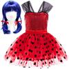Girls Ladybug Red Costume Set with Wig Mask Dress Bag Gloves Socks Kids Halloween Cosplay Party Fancy Dress Outfit 3-10T