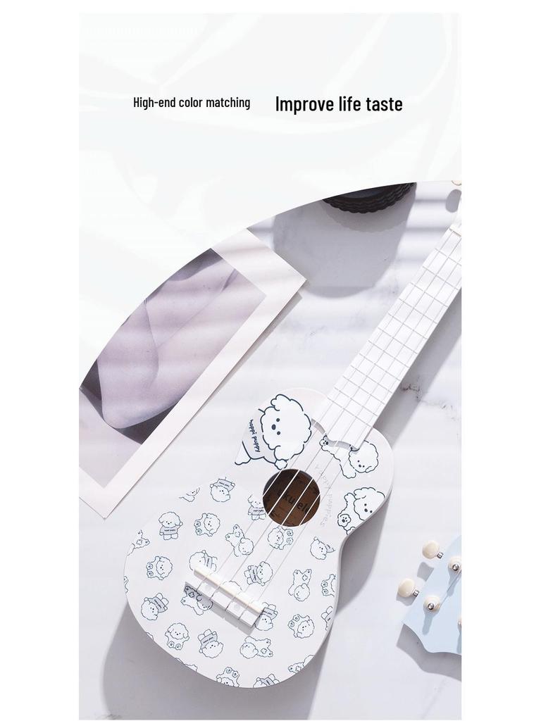 Charming Line Art Ukulele - Entry-Level Instrument for All Ages