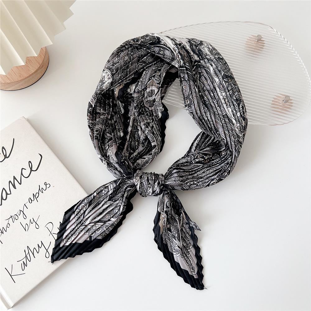 70 Pleated Diamond Silk Scarf for Women - Versatile Spring/Summer Neckerchief & Hairband