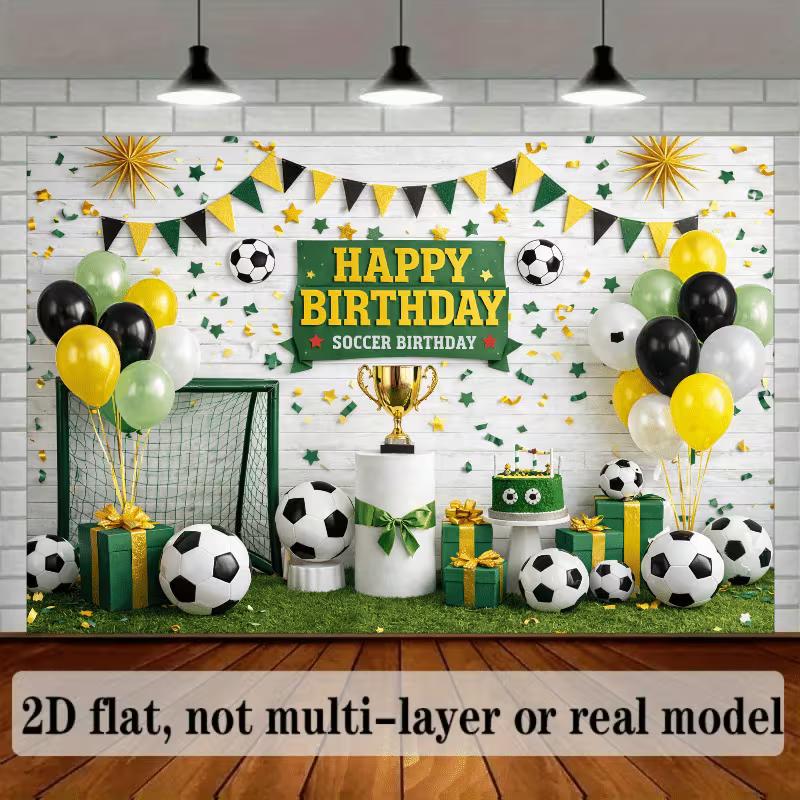 2D Boys Soccer Birthday Photography Backdrop, Football Party Decor