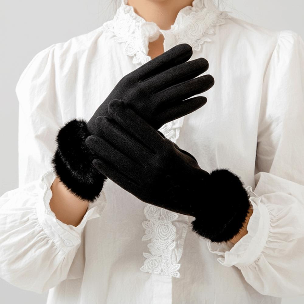 Solid Color Suede Gloves Windproof Women Winter Gloves Casual Full Fingers Mittens  Sports