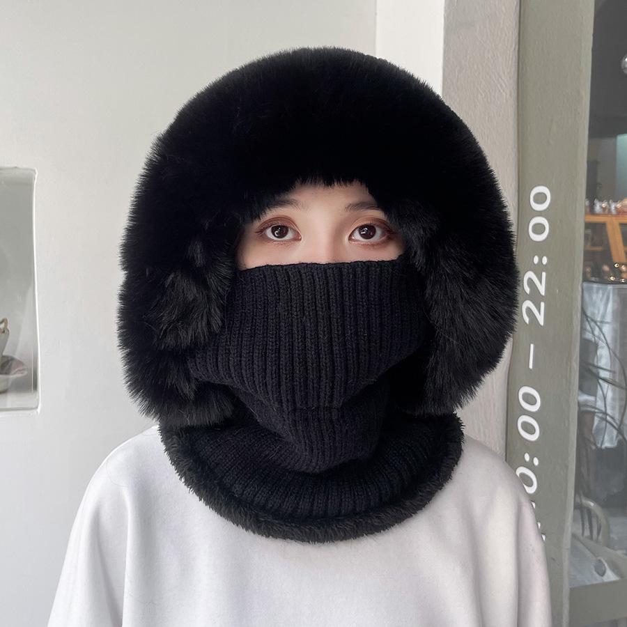 

Женская мода осень и зима теплая вязаная шапка шарф комплект с флисовой подкладкой защита от холода утеплитель для шеи защита ушей чёрный