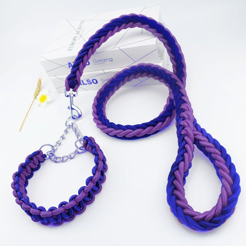 4FT Nylon Braided Rope Traction with Soft Breathable Adjustable Nylon Dog Collar for Small Medium Large Dogs Walking,Hiking,Camping,Exploring