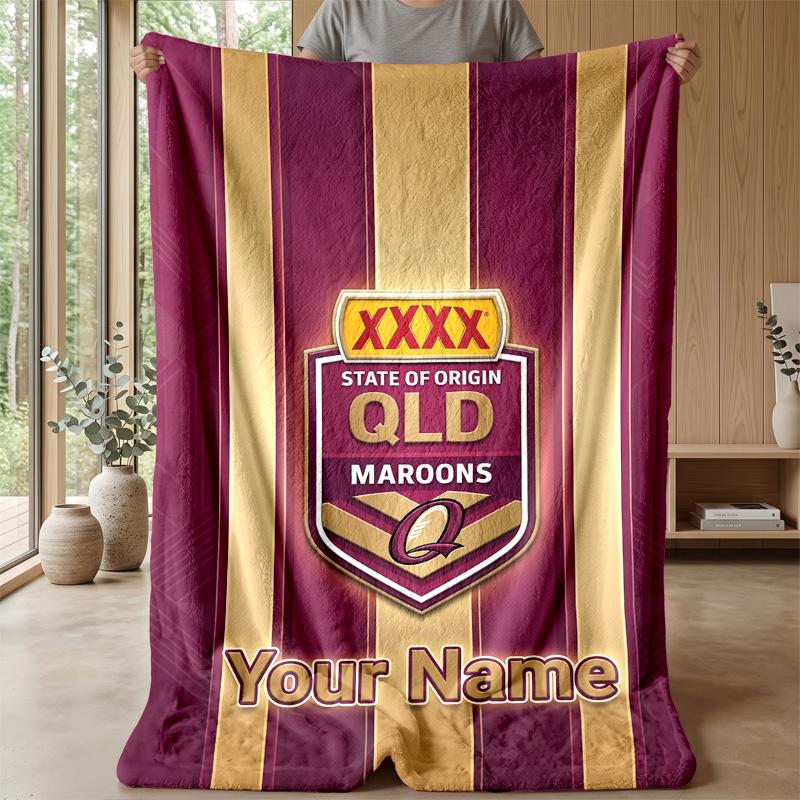 Queensland Maroons Custom Flannel Throw Blanket Print Your Name Text Soft Warm Blanket Holiday Present
