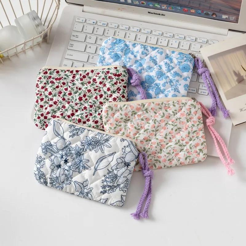 Plic Cosmetic cu Fundă Florală, Geantă Mică Pătrată pentru Machiaj cu Fermoar, Depozitare Portabilă pentru Ruj, Portofel pentru Monede pentru Femei