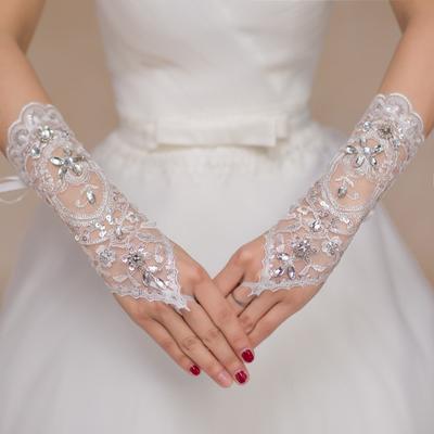 Lace Rhinestone Flower Bride Fingerless Gloves Bridal Wedding Dress Accessories