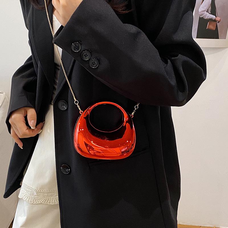 Women's Shiny Mini Crescent Chain Bag - Exquisite Lipstick & Coin Crossbody Purse
