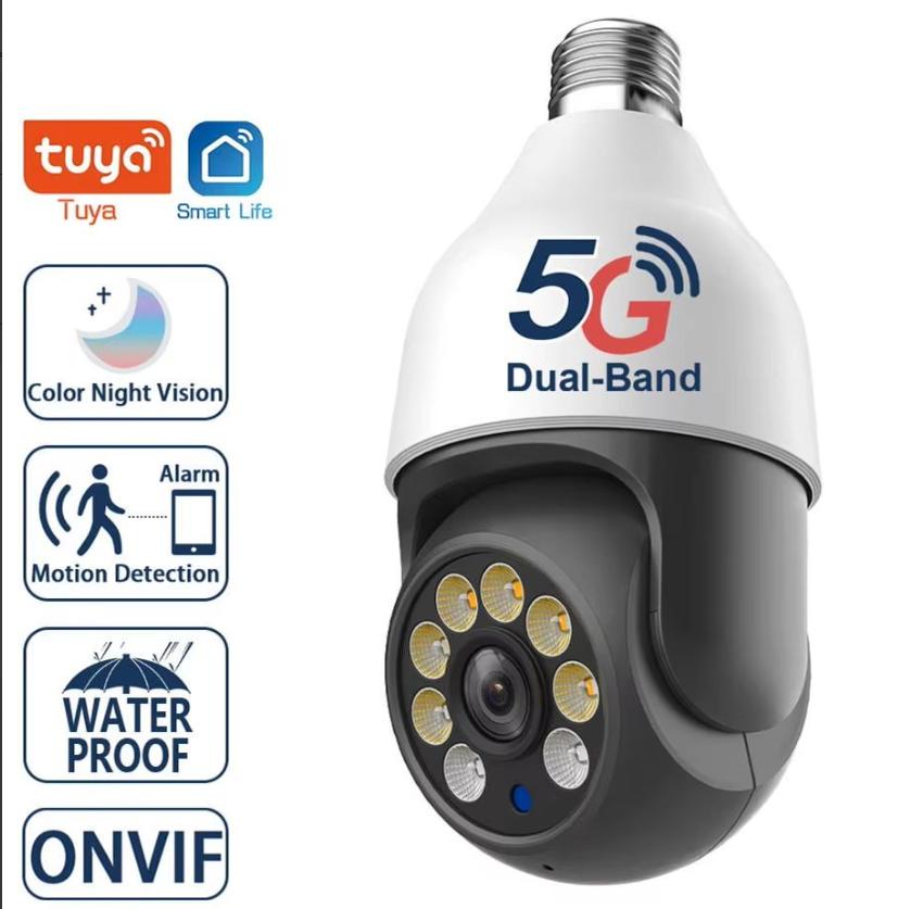 

Tuya 5MP 5G Dual Band WiFi E27 Light Bulb Camera Waterproof Color Night Vision Wireless Security PTZ Surveillance System 5G WIFI 4MP Camera