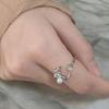 Women Cubic Zirconia Moon Faux Pearl Open Star Finger Ring Adjustable Jewelry