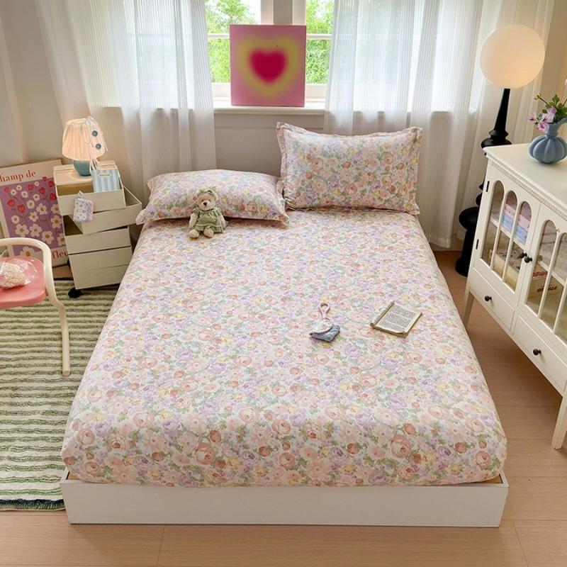 

1pc Cotton Bed Sheet Flower Printed Mattress Cover Single/Queen/King Fitted Bedsheet Double Bed Sheets (without Pillowcase) 120x200cm