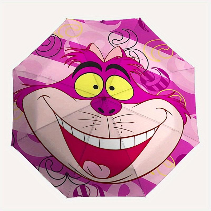 Disney Cheshire Cat, Wonderland Automatic Open/Close Umbrella - Cute Umbrella with Cute Design, Portable 3-Fold Compact Umbrella for Men & W