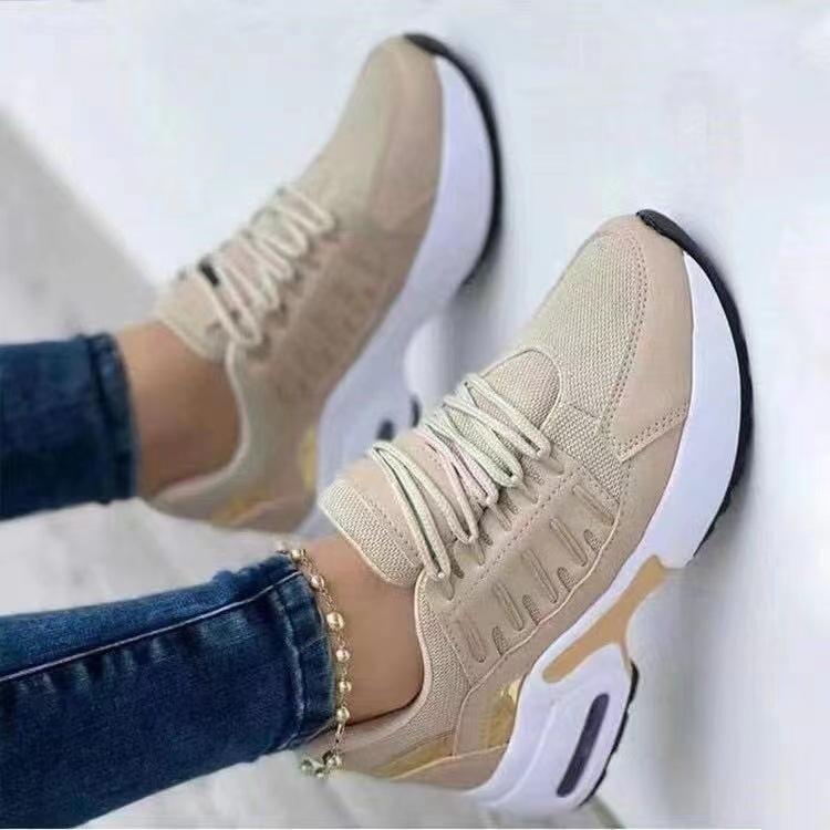 Plus Size 2023 Women's Flyknit Wedge Lace-Up Sneakers - Breathable Round Toe Mesh Design