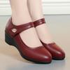 Mom shoes slope heel middle-aged single shoes spring, summer and autumn word with round head versatile shoes soft sole women's leather shoes