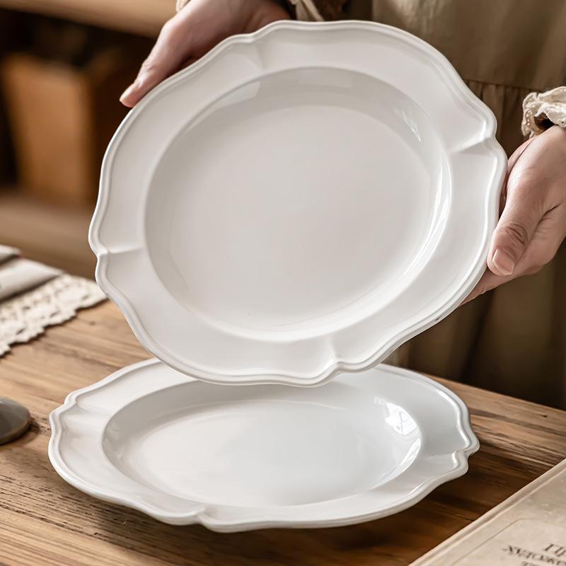 Fransız Dantel Kabartmalı Batı Tabağı, Zarif Tatlı Tabağı, Saray Düz Tabağı, Sofra Takımı, Ev Tabağı, Beyaz Sebze Tabağı