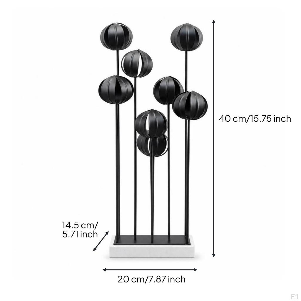 FlowerCluster Sculpture Layered Metal Black Tabletop Ornament for Office, Entryway, Model