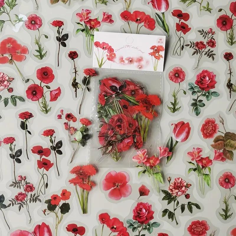 40pcs Plant Flower Leaf Decorative Sticker PET Hand Account Material Sticker Pack for Scrapbook Label Diary Stationery Album Tel