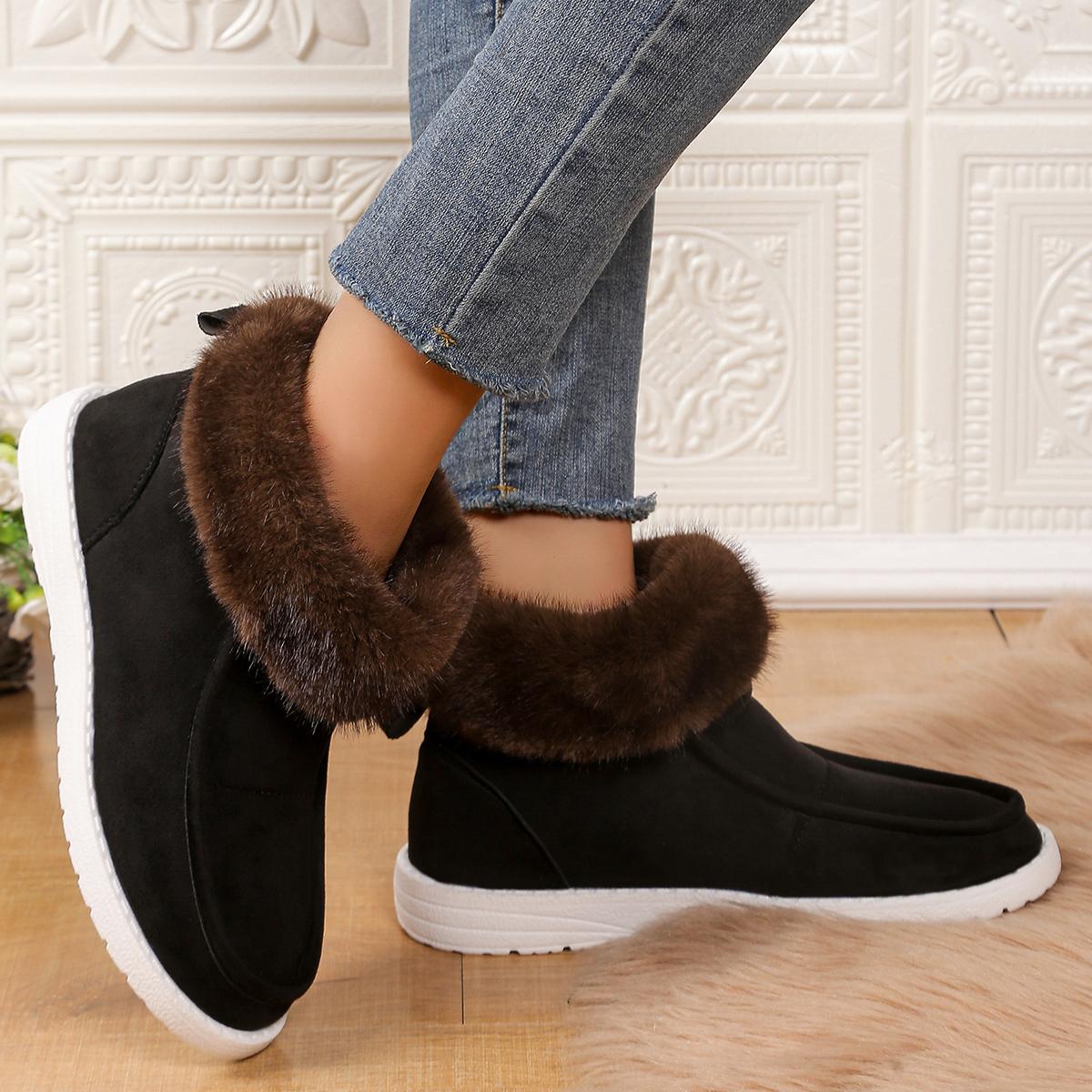 

2026 Winter Trend New Suede Casual Boots Sport Sneakers Cozy Flats Fur Women Snow Ankle Boots Short Plush Warm Shoes Botas Mujer 43 чорний