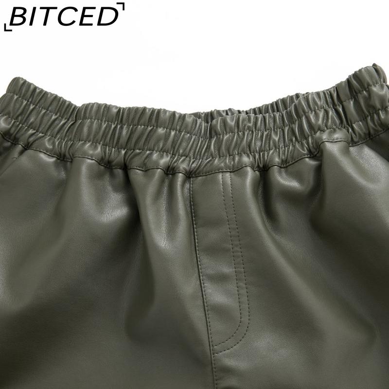 BITCED Женские минималистичные шорты из ПУ кожи, повседневные шорты свободного кроя