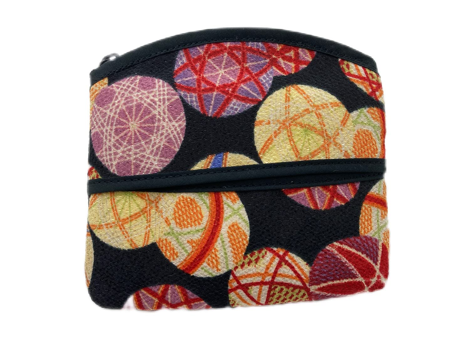 

Uni Seni Made in Japan Futago Chirimen Japanese Pattern Tissue Pouch (0820-4) [Kotemari (small ball) pattern, black]