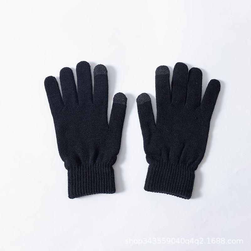 

Мужские плюшевые вязаные перчатки с сенсорным экраном для теплой езды на велосипеде на открытом воздухе осенью и зимой One Size чёрный