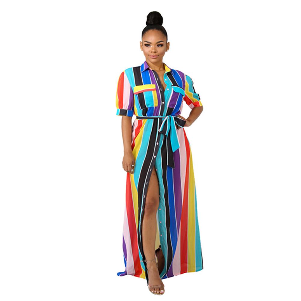 Sashes Maxi Blouses Shirt Dress 