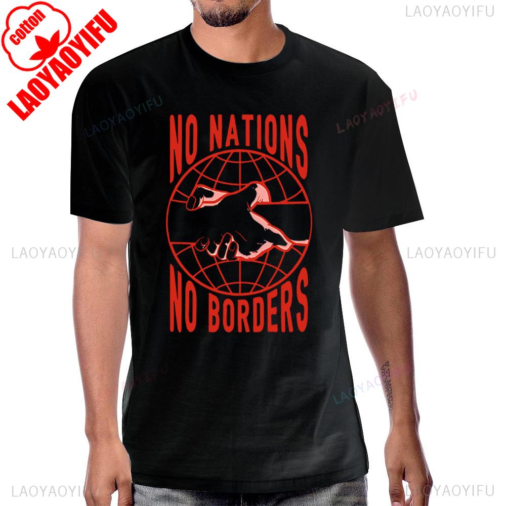 Keine Nationen Keine Grenzen Grafik Friedenshändedruck T-Shirt Lässige Mode Locker Harajuku Herren T-Shirt Baumwolle Kurzarm Atmungsaktive T-Shirts