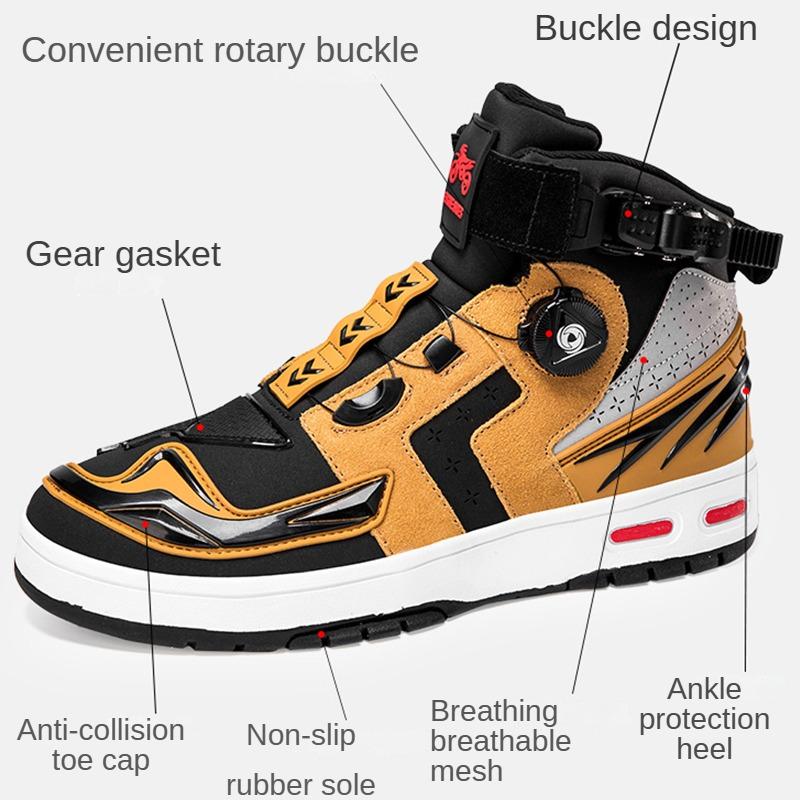 Cztery pory roku UNISEX buty motocyklowe duże rozmiary obrotowe guziki, skórzane antypoślizgowe buty motocyklowe kolizji męskie buty sportowe