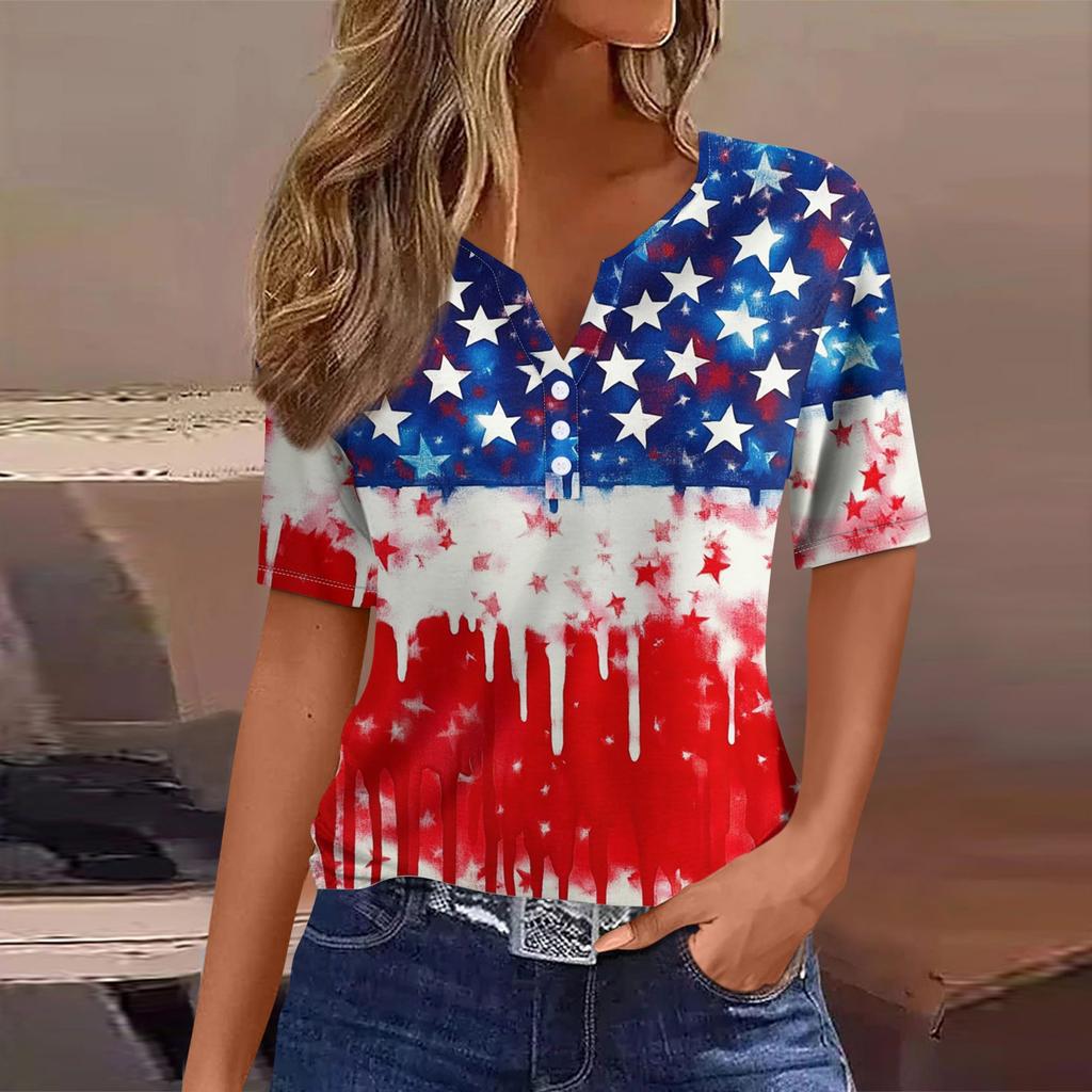 T-shirt da donna T-shirt con stampa Bottoni manica corta Quotidiano fine settimana Moda Basic scollo a V Top regolare