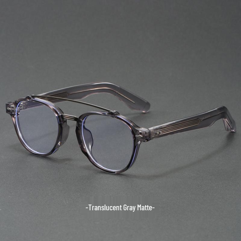 Women's Blue Transparent Double-Beam Acetate Glasses Frame with Flat Lenses & Blue Light Blocking Option
