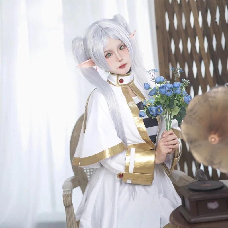 Frieren Cosplay Costume Beyond Journey's End Wig Shoes Anime Figures Magician Dress Elf Ear Halloween Party Charistmas for Women