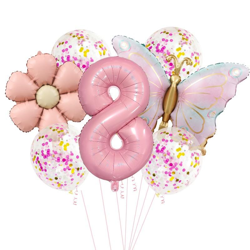 Rosa Zahlen-Schmetterling-Ballon-Set Mädchen Rosa Schmetterling Folie 32 Zoll Babyparty Hochzeit Schmetterling-Motto Geburtstagsparty Dekoration