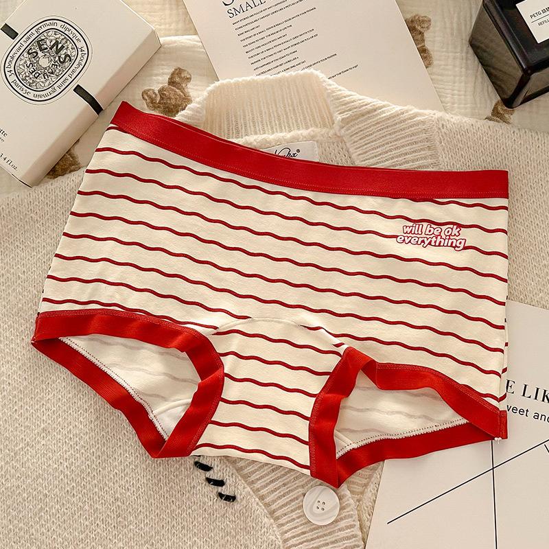 Lady Spring and Autumn Big Red Pure Cotton 10A Antibacterial Crotch Non Mark Waist Underwear