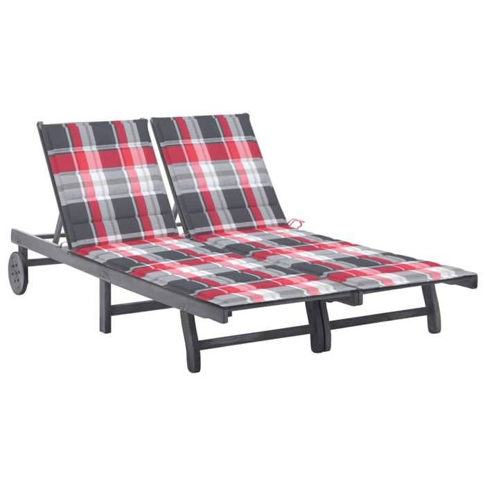 VidaXL Acacia Garden Chaise Lounge 2 Seater with Cushion Terrace Sunbed Patio Sun Lounger 3061402