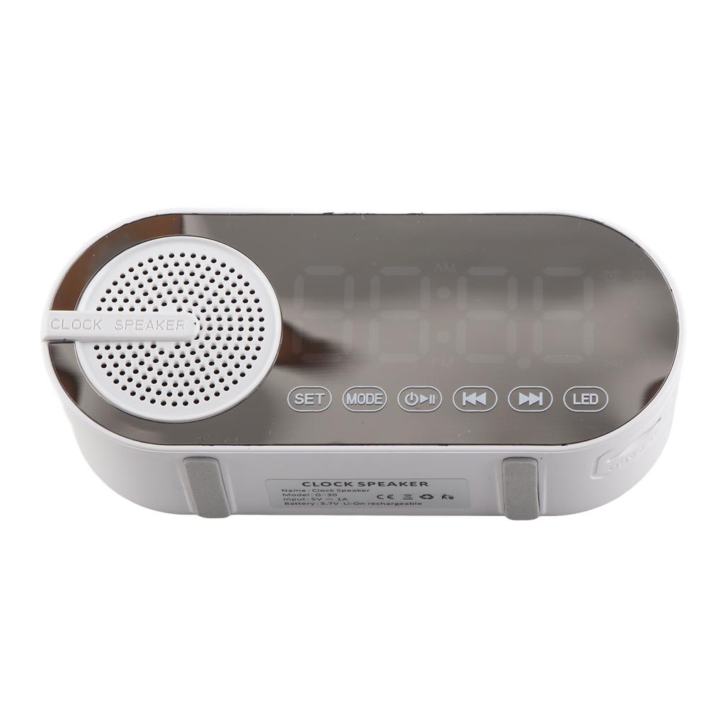 Bluetooth Speaker Dual Alarm Clock Bluetooth5.0 Mirror Clock Speaker Rechargeable Portable for
