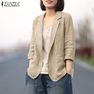 Dames Casual Omgeslagen Kraag Lange Mouwen Dunne Ongevoerde Vest Tops Decoratieve Zak